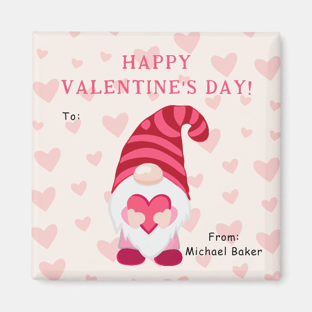 Cute Gnome Holding Heart Classroom Valentine's Day Magnet (Front)