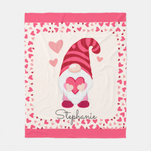 Cute Gnome Holding Heart Personalized Fleece Blanket
