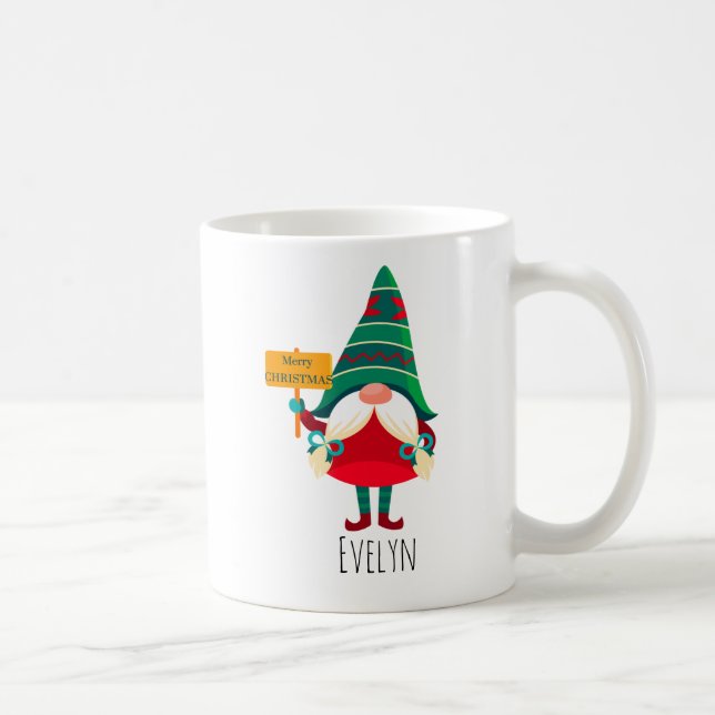 Cute Gnome Holding Placard with Greetings Coffee Mug (Right)