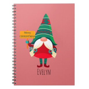 Cute Gnome Holding Placard with Greetings Notebook