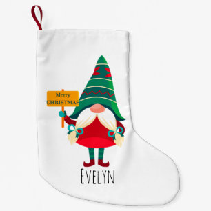Cute Gnome Holding Placard with Greetings Small Christmas Stocking