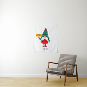 Cute Gnome Holding Placard with Greetings Tapestry