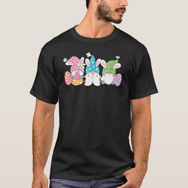 Cute Gnome Hoppy Easter Day Bunny Spring Easter Eg T-Shirt (Front)