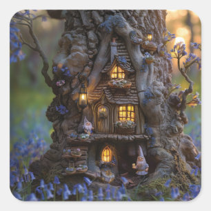 Cute gnome house in a tree  square sticker