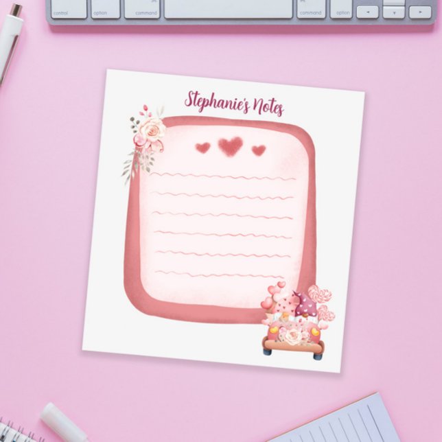 Cute Gnome in Car and Flowers Personalized Notepad (Creator Uploaded)