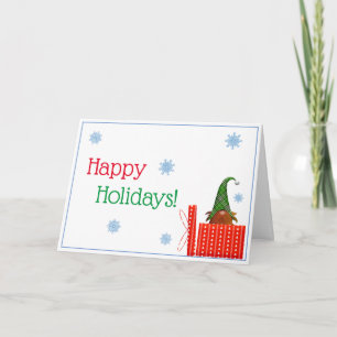 Cute Gnome in Present Holiday Card