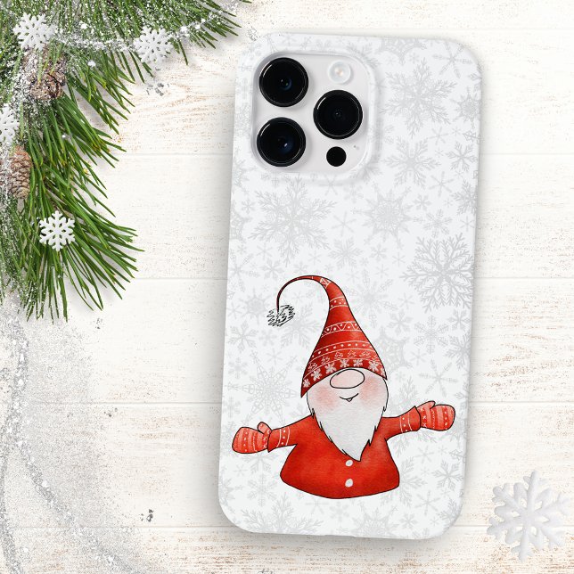 Cute Gnome in Red Christmas Snowflakes Case-Mate iPhone Case (Creator Uploaded)