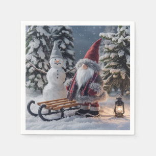 Cute gnome in Santa clothes with a sled Napkin