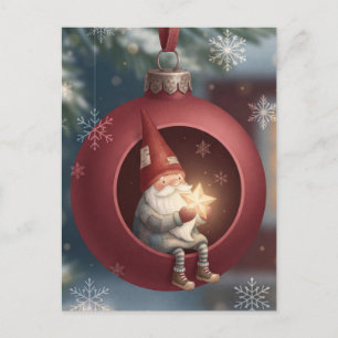Cute Gnome Inside Red Christmas Ornament  Holiday Postcard