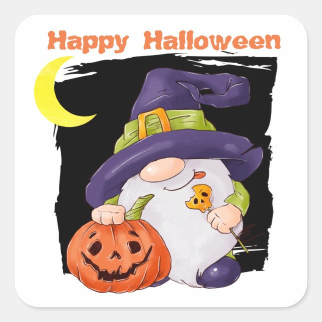 Cute Gnome Jack o' Lantern Kids Halloween  Square Sticker (Front)