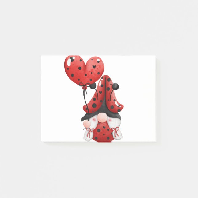 Cute Gnome Ladybug With Heart Balloon Post-it Notes (Front)