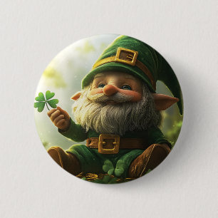 Cute gnome leprechaun with shamrocks and clovers 2 inch round button