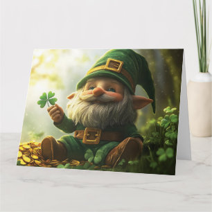 Cute gnome leprechaun with shamrocks and clovers card