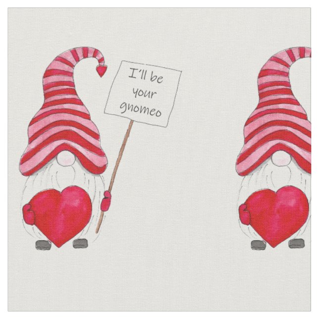 Cute Gnome Love Valentine Fabric (Close Up)