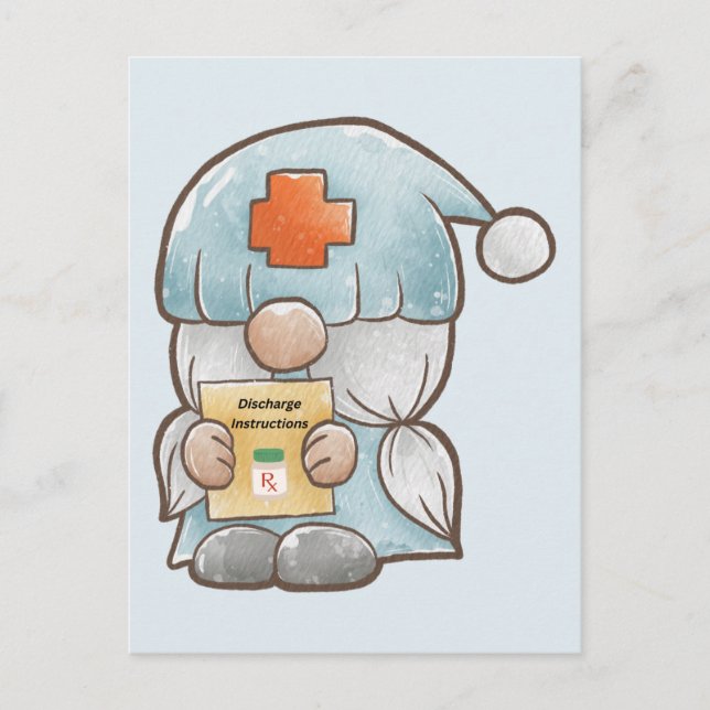 Cute Gnome Medical Nurse Get Well Postcard (Front)