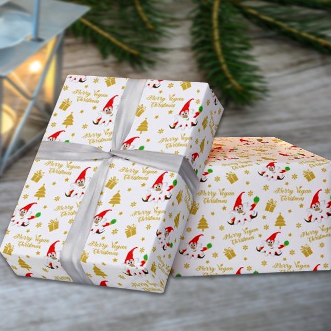 Cute Gnome Merry Vegan Christmas  Wrapping Paper (Creator Uploaded)