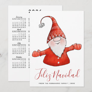 Cute Gnome Modern Feliz Navidad with 2025 Calendar Holiday Card