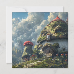 Cute gnome ,mushroom house holiday card