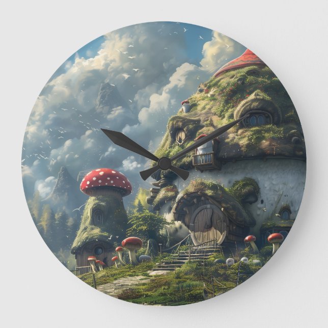 Cute gnome ,mushroom house  large clock (Front)