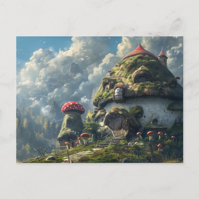 Cute gnome ,mushroom house  postcard (Front)