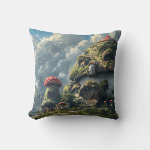 Cute gnome ,mushroom house throw pillow