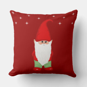 Cute Gnome on Crimson Red Throw Pillow