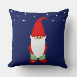 Cute Gnome on Navy Blue Throw Pillow