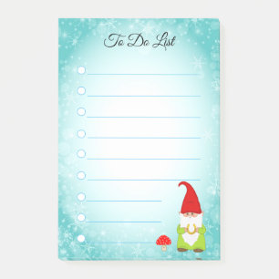 Cute gnome on turquoise & white lined post-it note