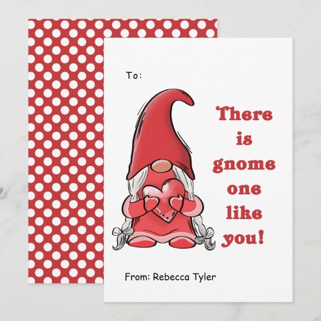 Cute Gnome One Like You Classroom Valentines Day  Holiday Card (Front/Back)