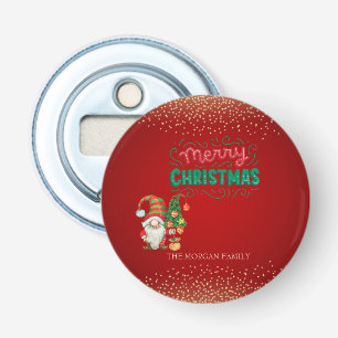 Cute Gnome Pine Tree Confetti Red Merry Christmas  Bottle Opener
