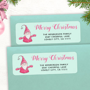 Cute Gnome Pink and Mint Green Christmas Address