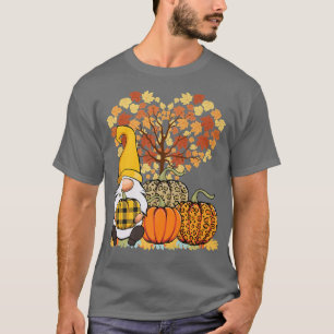 Cute Gnome Pumpkins Autumn Fall Yellow Leaf Fans T-Shirt