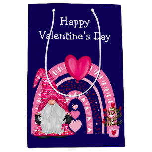 Cute Gnome Rainbow Valentine Medium Gift Bag
