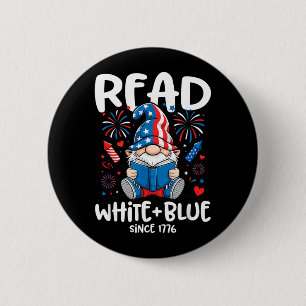 Cute Gnome Read White Blue Independence Day 2 Inch Round Button