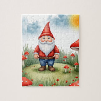 Cute Gnome Red Mushrooms Child Room Jigsaw Puzzle