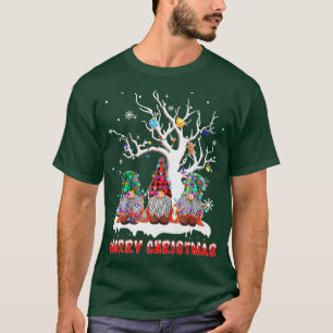 Cute Gnome Santa Hat Buffalo Plaid Christmas Tree T-Shirt