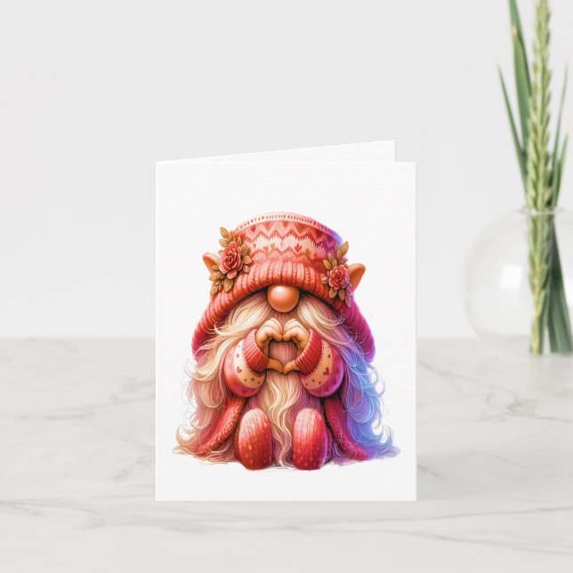 Cute Gnome Signing Love Card (Front)