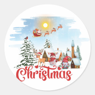 Cute Gnome, Snowman Celebrating Christmas Holiday Classic Round Sticker