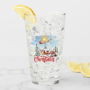 Cute Gnome, Snowman Celebrating Christmas Holiday Glass