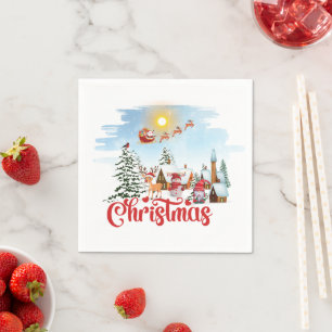 Cute Gnome, Snowman Celebrating Christmas Holiday Napkin