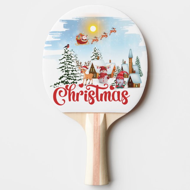 Cute Gnome, Snowman Celebrating Christmas Holiday Ping Pong Paddle (Front)
