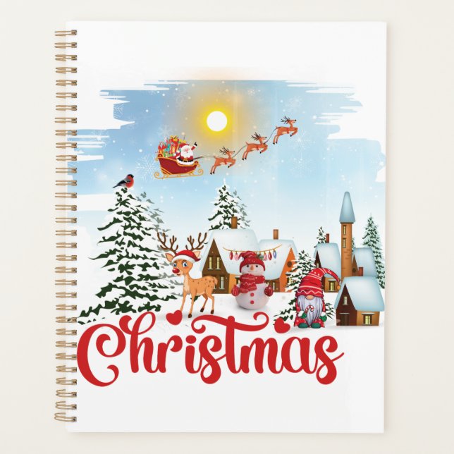 Cute Gnome, Snowman Celebrating Christmas Holiday Planner (Front)