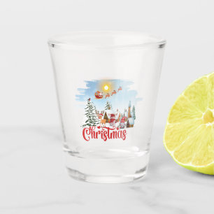 Cute Gnome, Snowman Celebrating Christmas Holiday Shot Glass