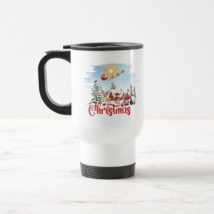 Cute Gnome, Snowman Celebrating Christmas Holiday Travel Mug
