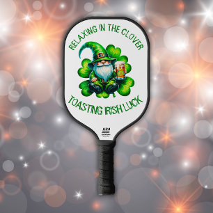 Cute Gnome St Patrick's Day with Beer Pickleball Paddle