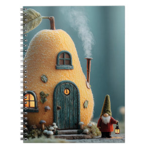 Cute Gnome Standing by a Pear Fairy Cottage Notebook