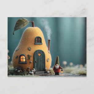 Cute Gnome Standing by a Pear Fairy Cottage Postcard