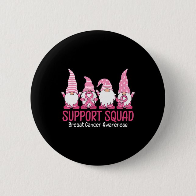 Cute Gnome Support Squad Breast Cancer Awareness  2 Inch Round Button (Front)