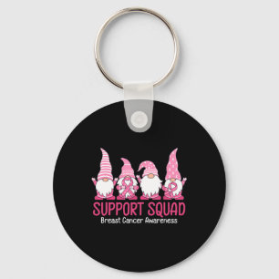 Cute Gnome Support Squad Breast Cancer Awareness Keychain