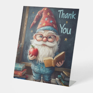 Cute Gnome Teacher - Thank You Illustration Pedestal Sign